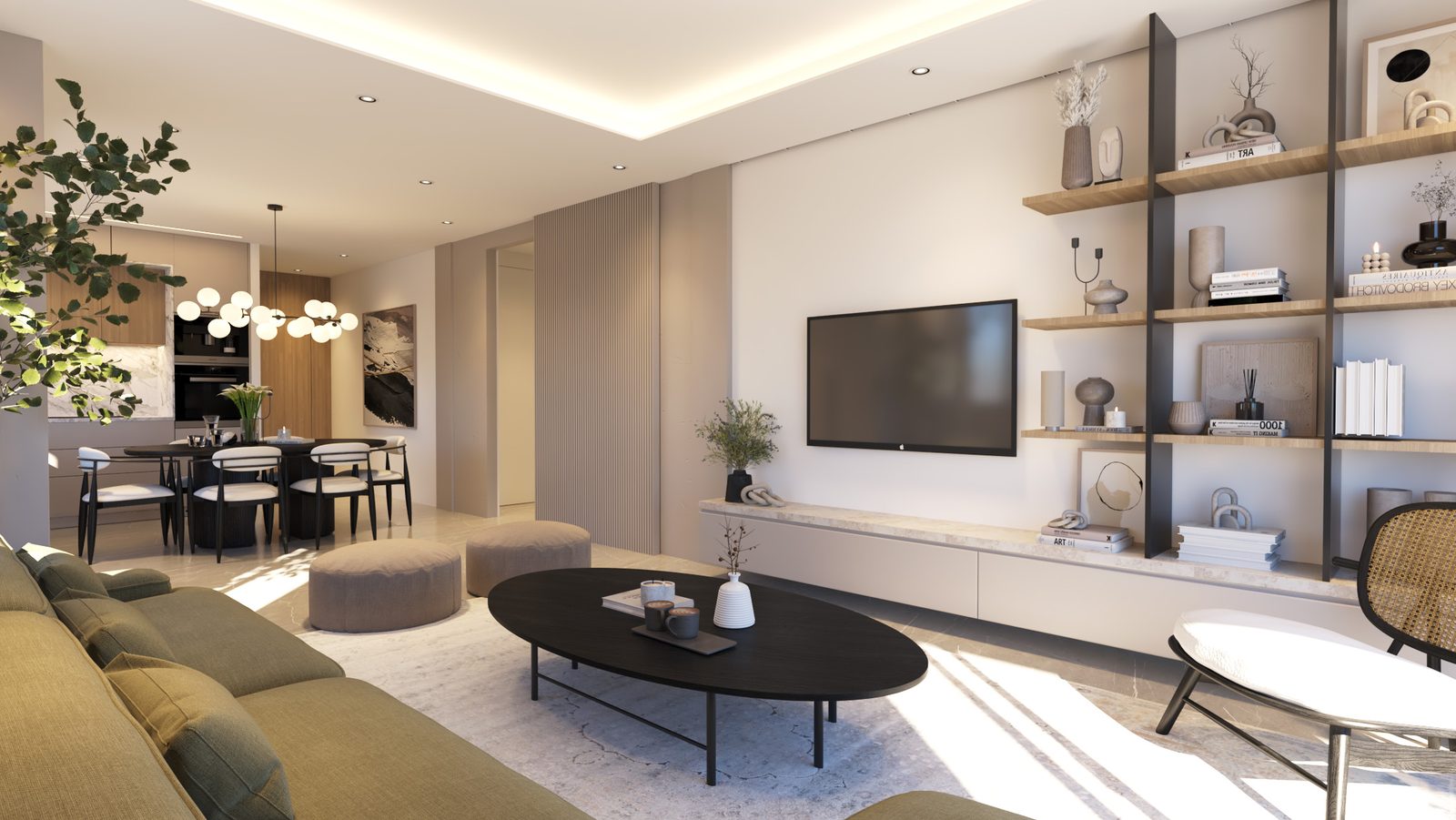 Living room with built-in media wall