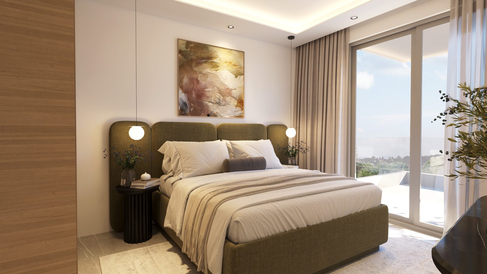 Master bedroom opening to the balcony