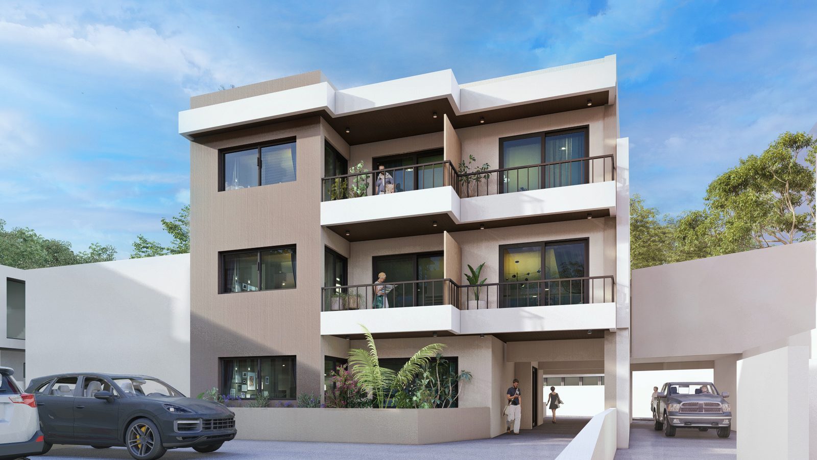 Rear elevation with balconies