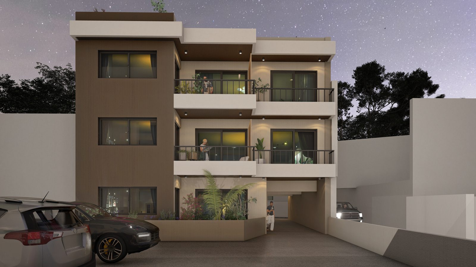 Garden elevation at dusk