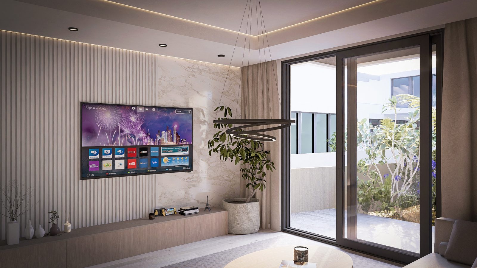 Living space opening to terrace