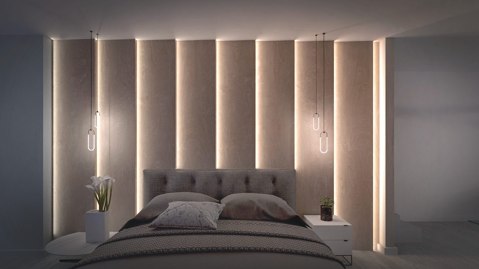 Bedroom with feature lighting